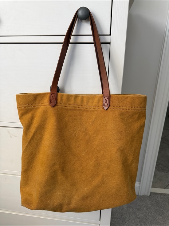 Madewell Handbags - Madewell Tote Bag with Brown Leather Straps - Mustard